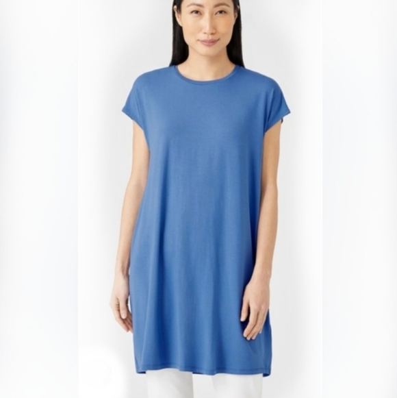 Eileen Fisher Dresses & Skirts - Eileen Fisher Bateau Neck Cap Sleeve Knee Length Casual Jersey Dress Blue XL